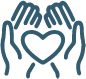 Line art icon of two hands cupping a heart.
